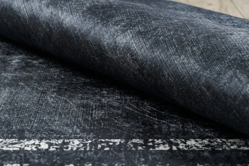 Tapis lavable ANDRE 1486 marbre vintage antidérapant - noir et blanc