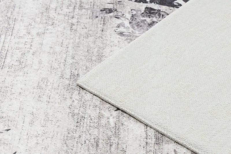 Tapis lavable ANDRE 1187 Ornement, vintage antidérapant - noir et blanc