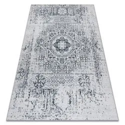 Tapis lavable ANDRE 1072 Rosette, vintage antidérapant - blanc et noir