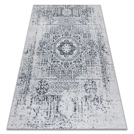 Tapis lavable ANDRE 1072 Rosette, vintage antidérapant - blanc et noir