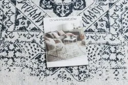 Tapis lavable ANDRE 1072 Rosette, vintage antidérapant - blanc et noir