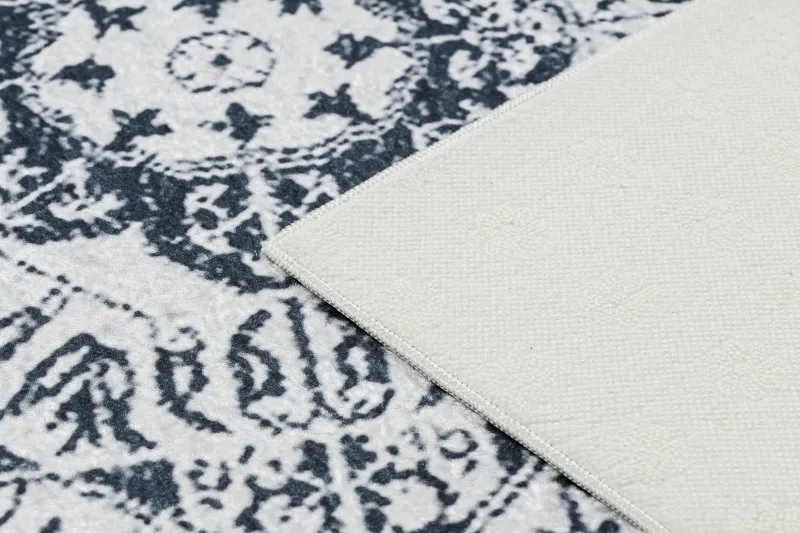 Tapis lavable ANDRE 1072 Rosette, vintage antidérapant - blanc et noir