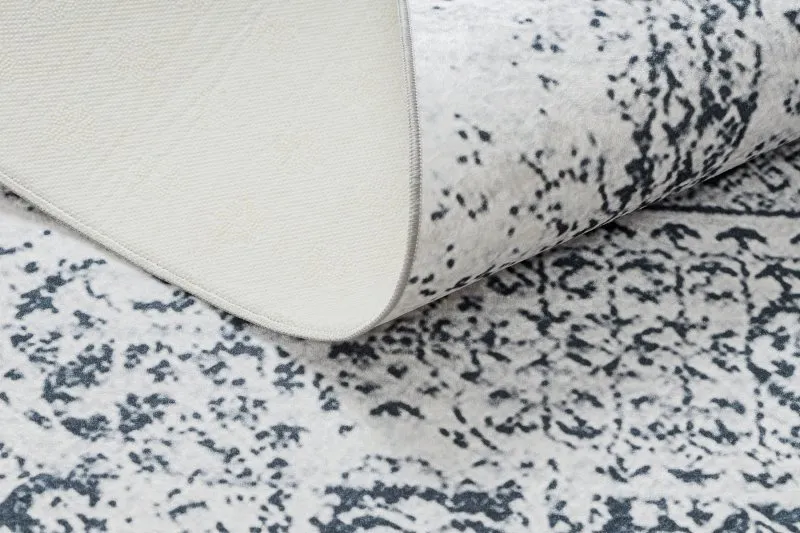 Tapis lavable ANDRE 1072 Rosette, vintage antidérapant - blanc et noir