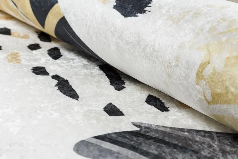 Tapis lavable ANDRE 1097 Abstraction antidérapant - blanc / jaune