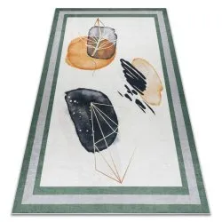 Tapis lavable ANDRE 1088 Abstraction cadre antidérapant - blanc / vert