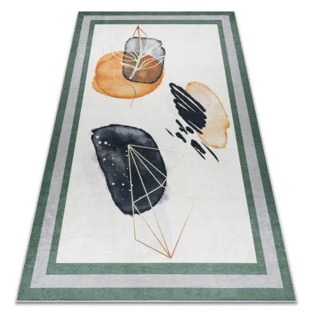 Tapis lavable ANDRE 1088 Abstraction cadre antidérapant - blanc / vert