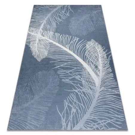 Tapis lavable ANDRE 1148 Plumes antidérapant - bleu
