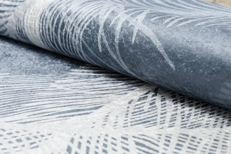 Tapis lavable ANDRE 1148 Plumes antidérapant - bleu