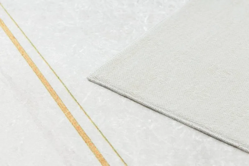 Tapis lavable ANDRE 1150 Feuilles de monstère, cubes antidérapant - blanc / or
