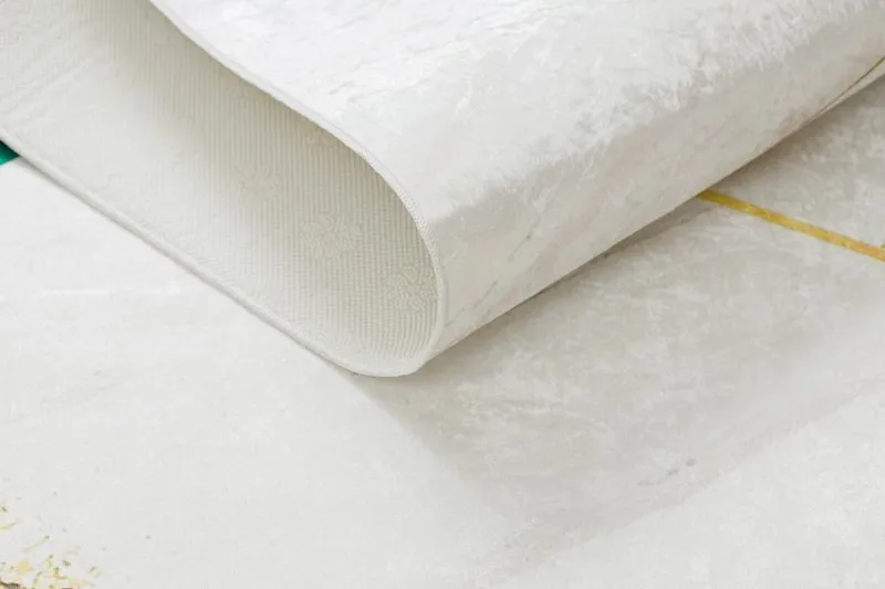 Tapis lavable ANDRE 1150 Feuilles de monstère, cubes antidérapant - blanc / or