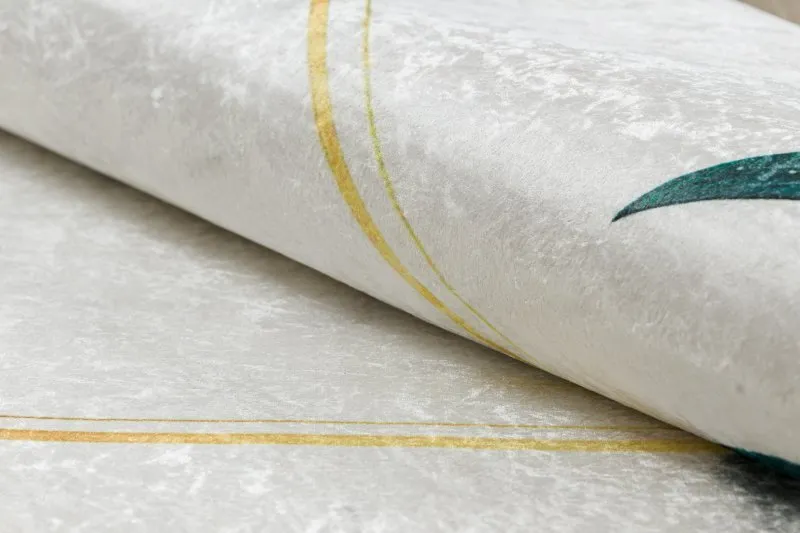 Tapis lavable ANDRE 1150 Feuilles de monstère, cubes antidérapant - blanc / or