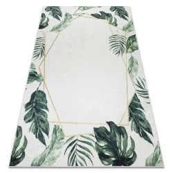 Tapis lavable ANDRE 1168 Feuilles de monstère, géométrique antidérapant - blanc / vert