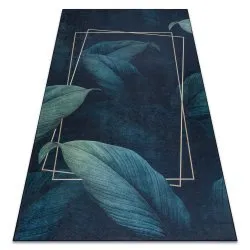 Tapis lavable ANDRE 1170 Feuilles, géométrique antidérapant - bleu