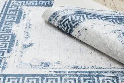 Tapis lavable ANDRE 1213 Grec vintage antidérapant - blanc / bleu