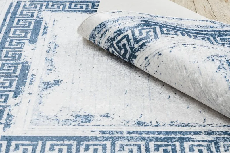 Tapis lavable ANDRE 1213 Grec vintage antidérapant - blanc / bleu