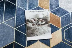 Dywan do prania ANDRE 1216 Kostka, geometryczny antypoślizgowy - niebieski