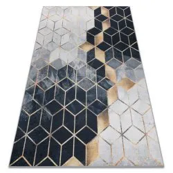 Tapis lavable ANDRE 1171 Cube, géométrique antidérapant - noir / or