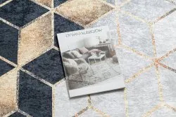 Tapis lavable ANDRE 1171 Cube, géométrique antidérapant - noir / or
