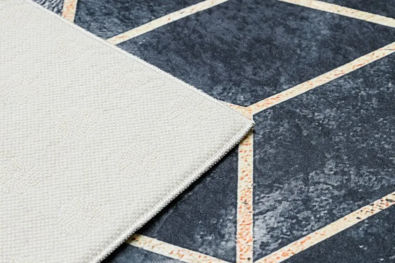 Tapis lavable ANDRE 1171 Cube, géométrique antidérapant - noir / or