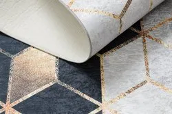 Tapis lavable ANDRE 1171 Cube, géométrique antidérapant - noir / or