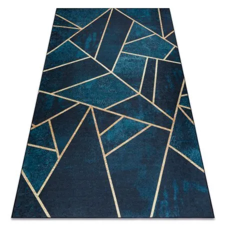 Tapis lavable ANDRE 1173 mosaïque, géométrique antidérapant - turquoise / or