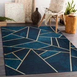 Tapis lavable ANDRE 1173 mosaïque, géométrique antidérapant - turquoise / or