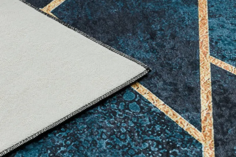 Tapis lavable ANDRE 1173 mosaïque, géométrique antidérapant - turquoise / or