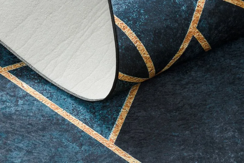 Tapis lavable ANDRE 1173 mosaïque, géométrique antidérapant - turquoise / or
