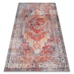 Tapis lavable ANDRE 1684 cadre vintage antidérapant - rouge
