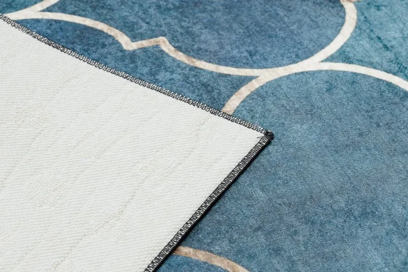 Tapis lavable ANDRE 1181 Treillis marocain antidérapant - bleu