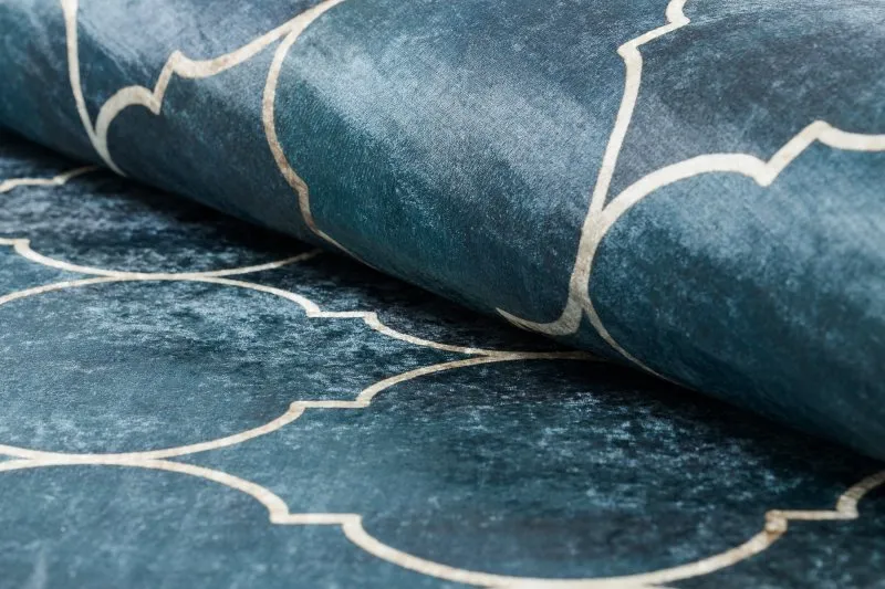 Tapis lavable ANDRE 1181 Treillis marocain antidérapant - bleu