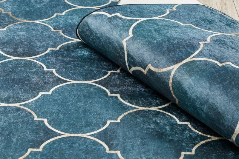 Tapis lavable ANDRE 1181 Treillis marocain antidérapant - bleu