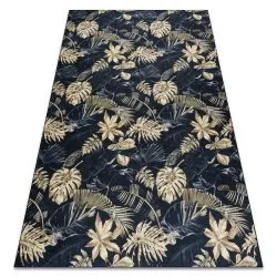 Tapis lavable ANDRE 1311 Feuilles de monstère antidérapant - noir / or