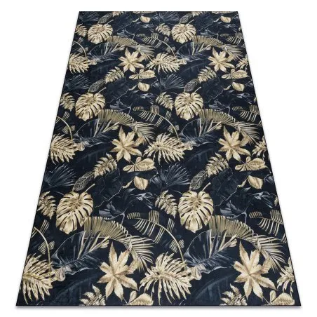 Tapis lavable ANDRE 1311 Feuilles de monstère antidérapant - noir / or