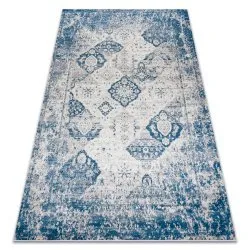 Tapis lavable ANDRE 1819C Rosette, vintage antidérapant - beige at bleu