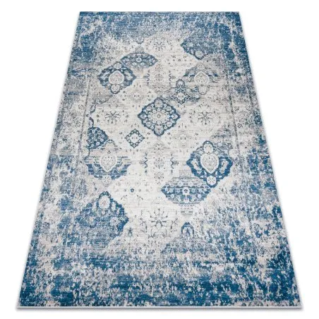 Tapis lavable ANDRE 1819C Rosette, vintage antidérapant - beige at bleu