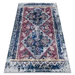 Tapis lavable ANDRE 1136 oriental vintage antidérapant - bordeaux / bleu