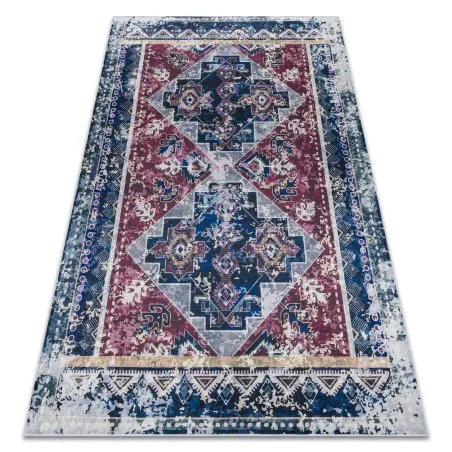 Tapis lavable ANDRE 1136 oriental vintage antidérapant - bordeaux / bleu