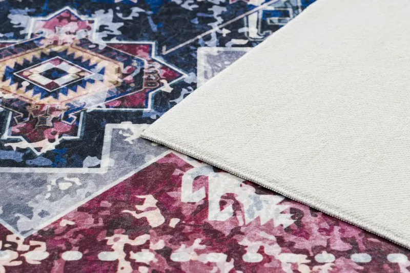 Tapis lavable ANDRE 1136 oriental vintage antidérapant - bordeaux / bleu