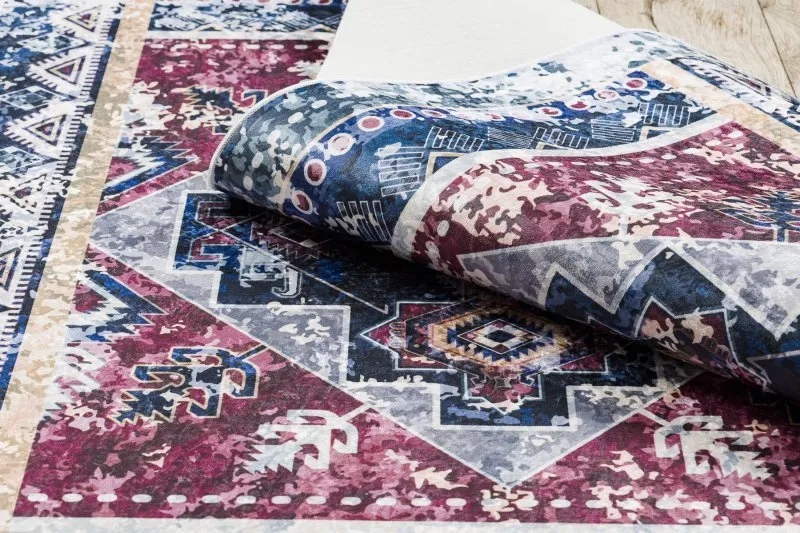Tapis lavable ANDRE 1136 oriental vintage antidérapant - bordeaux / bleu