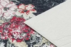 Tapis lavable ANDRE 1816D fleurs vintage antidérapant - blanc / rouge