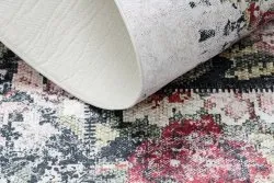 Tapis lavable ANDRE 1816D fleurs vintage antidérapant - blanc / rouge