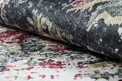 Tapis lavable ANDRE 1816D fleurs vintage antidérapant - blanc / rouge