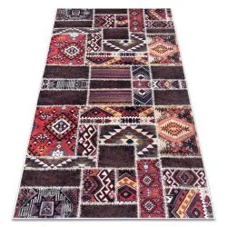Tapis lavable ANDRE 2305 oriental patchwork antidérapant - bordeaux / marron