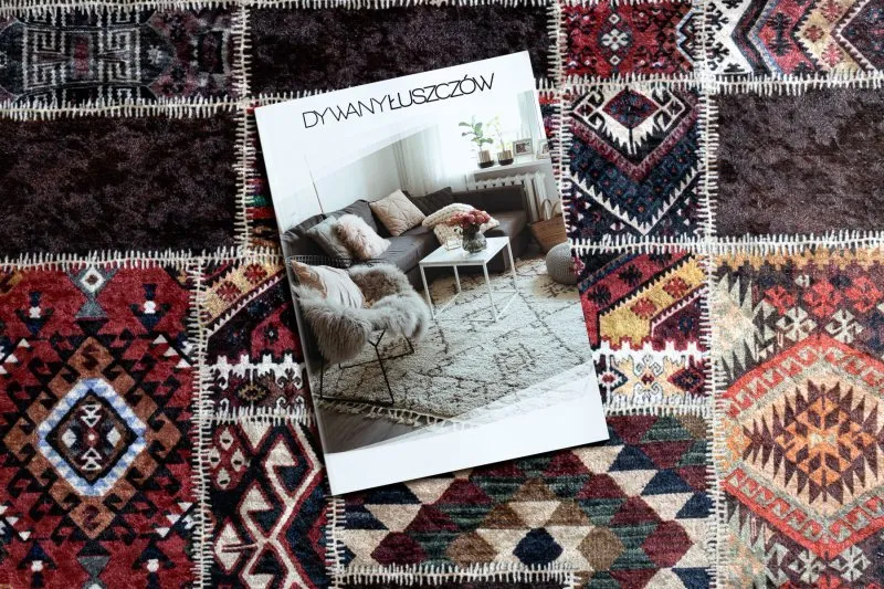 Tapis lavable ANDRE 2305 oriental patchwork antidérapant - bordeaux / marron
