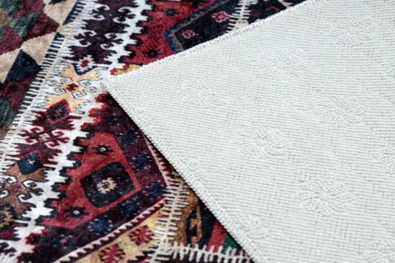 Tapis lavable ANDRE 2305 oriental patchwork antidérapant - bordeaux / marron