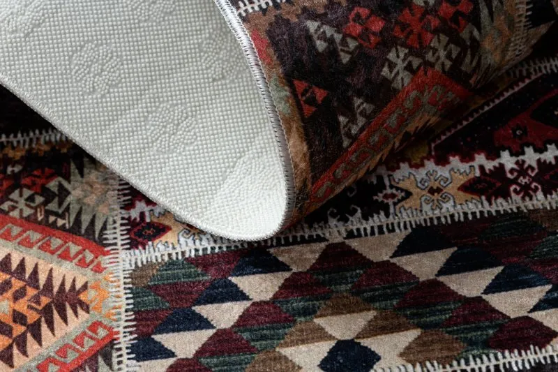 Tapis lavable ANDRE 2305 oriental patchwork antidérapant - bordeaux / marron