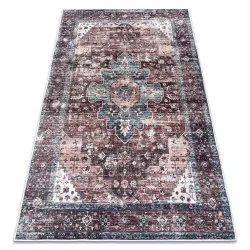 Tapis lavable ANDRE 1826 Ornement, vintage antidérapant - marron et bleu