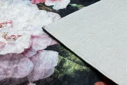 Tapis lavable ANDRE 1629 fleurs vintage antidérapant - noir et rose