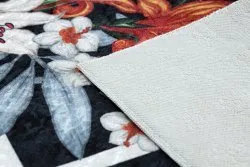 Tapis lavable ANDRE 2300 fleurs, zigzag antidérapant - noir et blanc